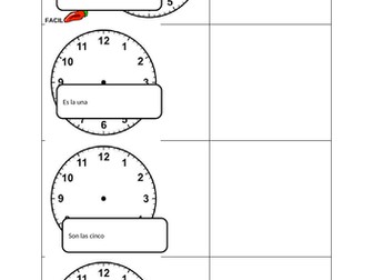 Spanish Telling the time differentiated worksheet