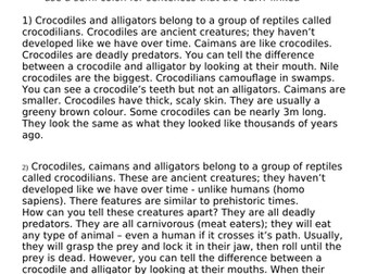 Linking sentences differentiated text on crocodiles