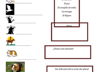 Spanish pets worksheet differentiated