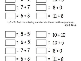 Year 1 and 2 missing number worksheet