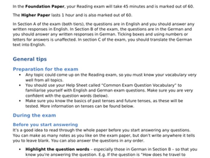 AQA GCSE German Exam Help Sheets - Bundle Of 15! | Teaching Resources