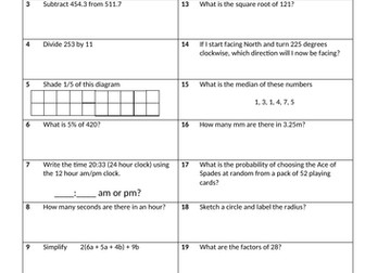 Quick 20 Higher Bundle Tests 1 - 10 . 10 tests  with 20 questions (and answers) HIGH ABILITY KS3 KS4
