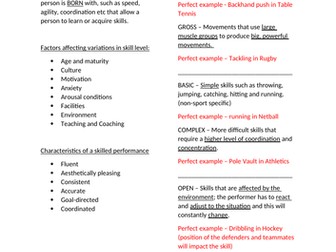 IGCSE PE - Chapter 8 Skill Acquisition chapter on a page