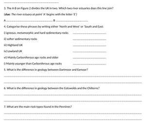 GCSE Geography: Overview of the UK's Physical Landscape - homework activity