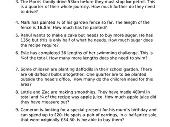 Fraction word problems.  Years 5-6