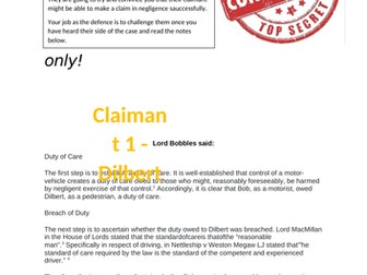 BTEC Applied Law Civil Dispute Solving Negligence Scenario Group Task