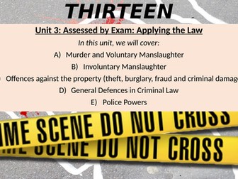 Unit 3 BTEC Applied Law Whole lessons on Murder, Voluntary Manslaughter and Involuntary Manslaughter