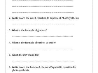 Photosynthesis Questions