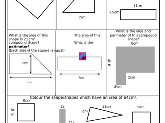 Perimeter and area - mixed HW sheet