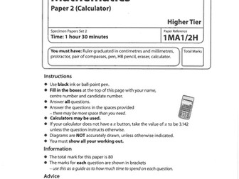 Edexcel GCSE Maths Sample B (P2 Higher Calculator)