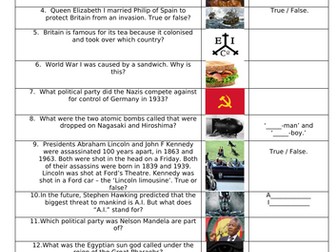 History Quiz for tutor groups - General