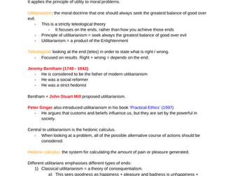 REP ethics: utilitarianism notes (OCR A-level)