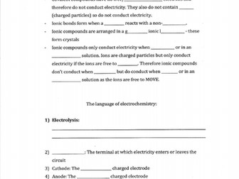 Electrolysis booklet - iGCSE Edexcel 2017 onwards specification