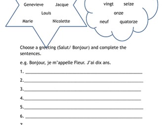 Introductions in French, Greetings, Name and Age worksheet KS2