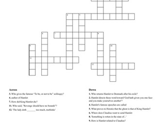 Hamlet Revision Crossword