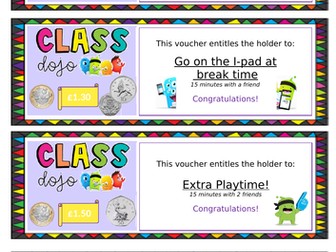 Class Dojo Reward Vouchers and Poster/labels