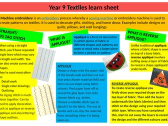 Year 9 Textiles assessment