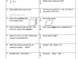 "Quick 20" Higher Bundle tests 11-20. 10 tests with 20 questions (and answers) HIGH ability KS3 KS4