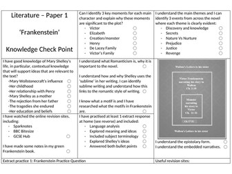 Frankenstein (revision/knowledge organising/exam question/closing gaps) GCSE AQA - PAPER 1