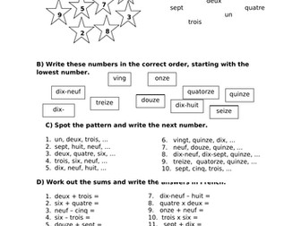 French numbers 1-20 worksheet