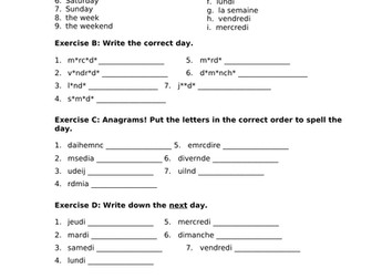 French Days of the week worksheet