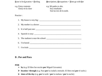 Spanish grammar revision worksheet