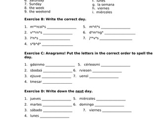 Spanish Days of the week worksheet