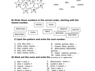Spanish numbers 1-20 worksheet
