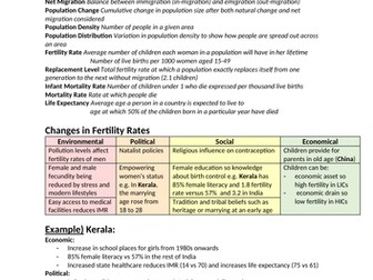 CIE Geography A Level Population Notes