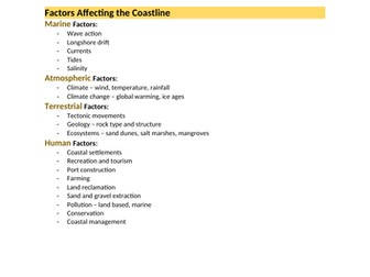 Condensed CIE Geography A Level Coasts Notes