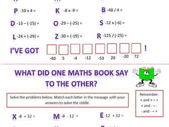 Negative Numbers Secret Message Worksheet