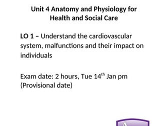 OCR Technical Health and Social Care Unit 4 LO1 (cardiovascular system)  knowledge book