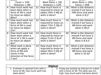 Work Done Worksheet