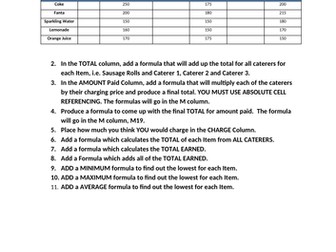 Microsoft Excel and scenario based tasks with formulas - KS3/KS4