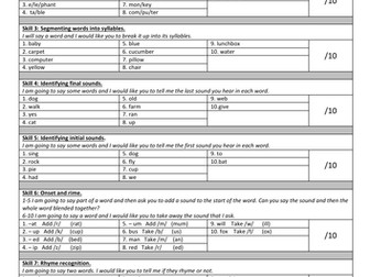 Phonological Awareness Assessment to support learning of phonics