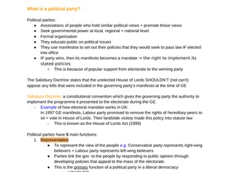 Political Parties (A-level Edexcel) notes