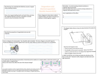 6 Magnetism and electromagnetism IGCSE Physics revision place mats