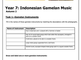 Year 7 Unit of Work - Indonesian Gamelan Music