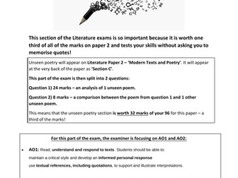 Unseen Poetry Workbook - Independent AQA guide.