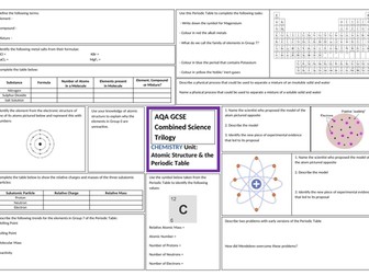 Atomic Structure & The Periodic Table Revision Sheet for AQA GCSE Comb Sci Trilogy (includes answer)