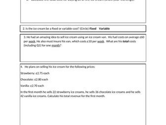 Revenue/Costs/Profit Worksheet