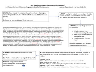 Miss Havisham Learning Mat/ Worksheet KS3
