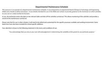 Design and Technology Departmental Maintenance Schedule