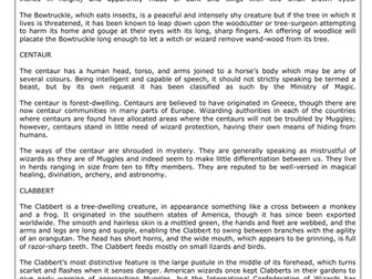 Fantastic Beasts Harry Potter SATs Style Reading Paper