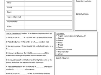 Combustion practical planning sheet