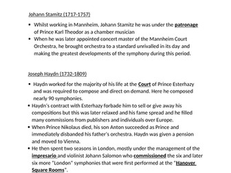 A-Level EDUQAS Development of the symphony - key information (pairs with research task)