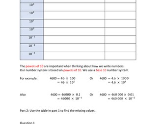 Powers of 10 - intro to Scientific Notation