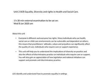 OCR Technical Unit 2 Equality and Diversity. LO1 Knowledge book