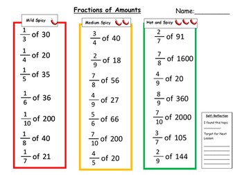 Fractions of Amounts Differentiated Worksheet with Answers