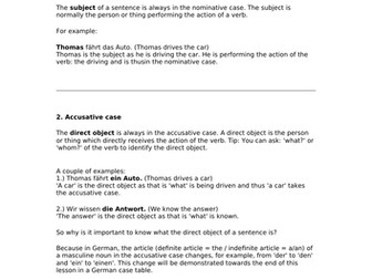 German cases and pronouns - notes and exercises